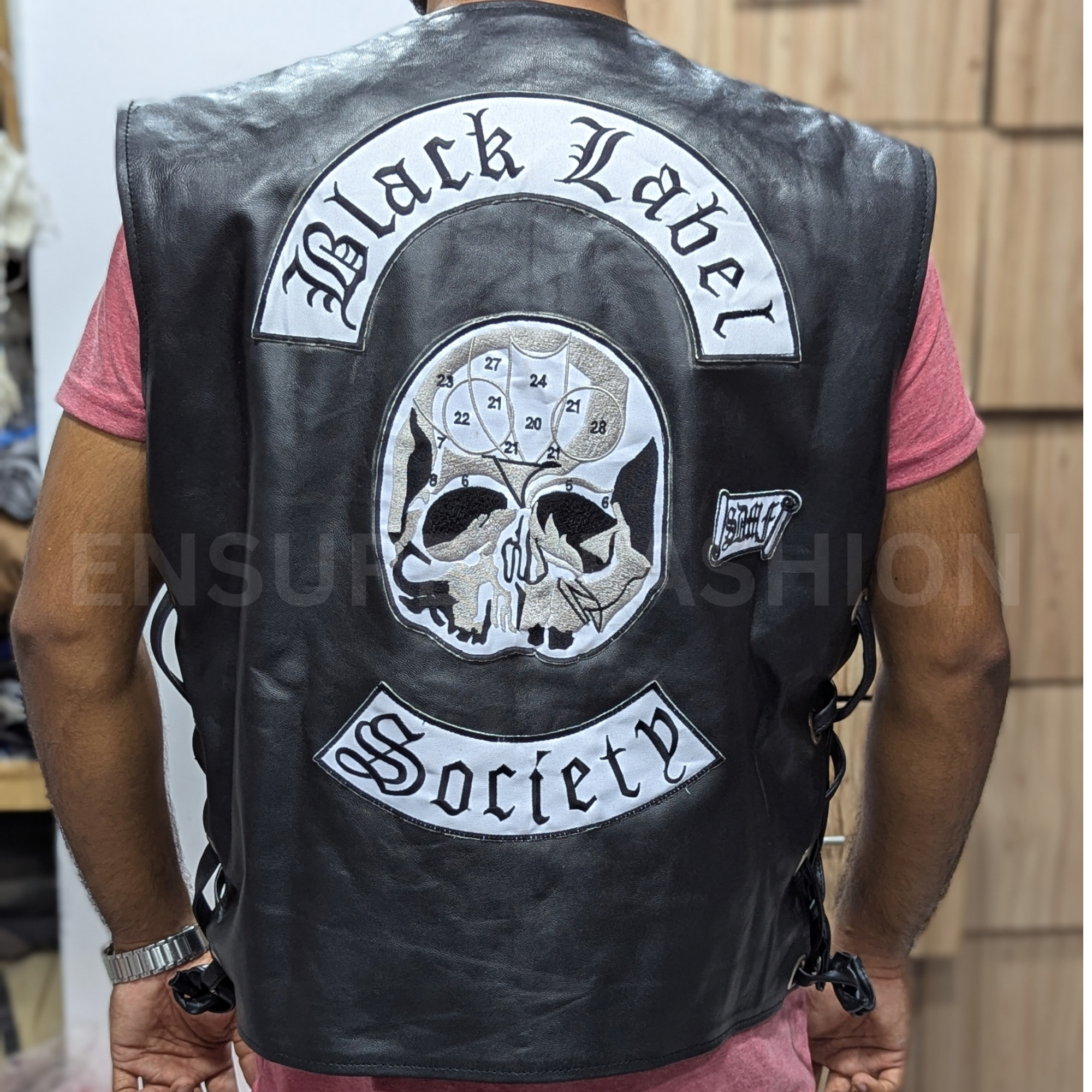 ENSURED FASHION Black Label Society Skull Patch Motorcycle Vest